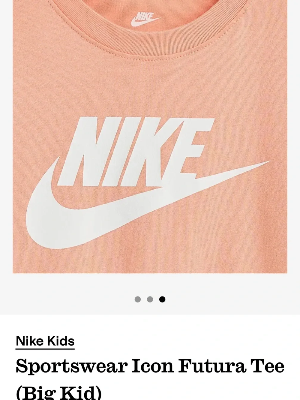 Nike Kids Short-Sleeve Tee in Peach with White Logo